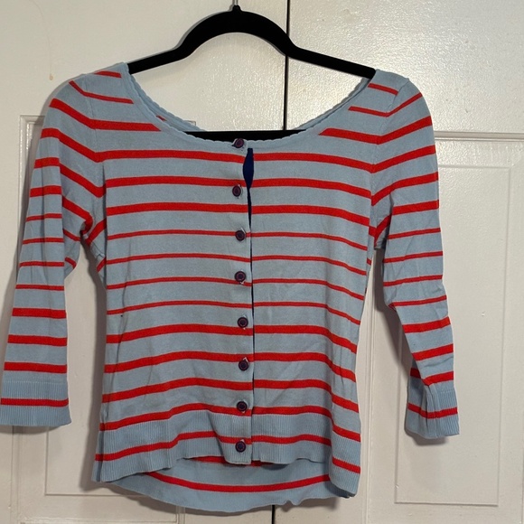 NWT Anthropologie Moth  Cardigan Sweater Size S Blue and Orange Stripe - Picture 1 of 6